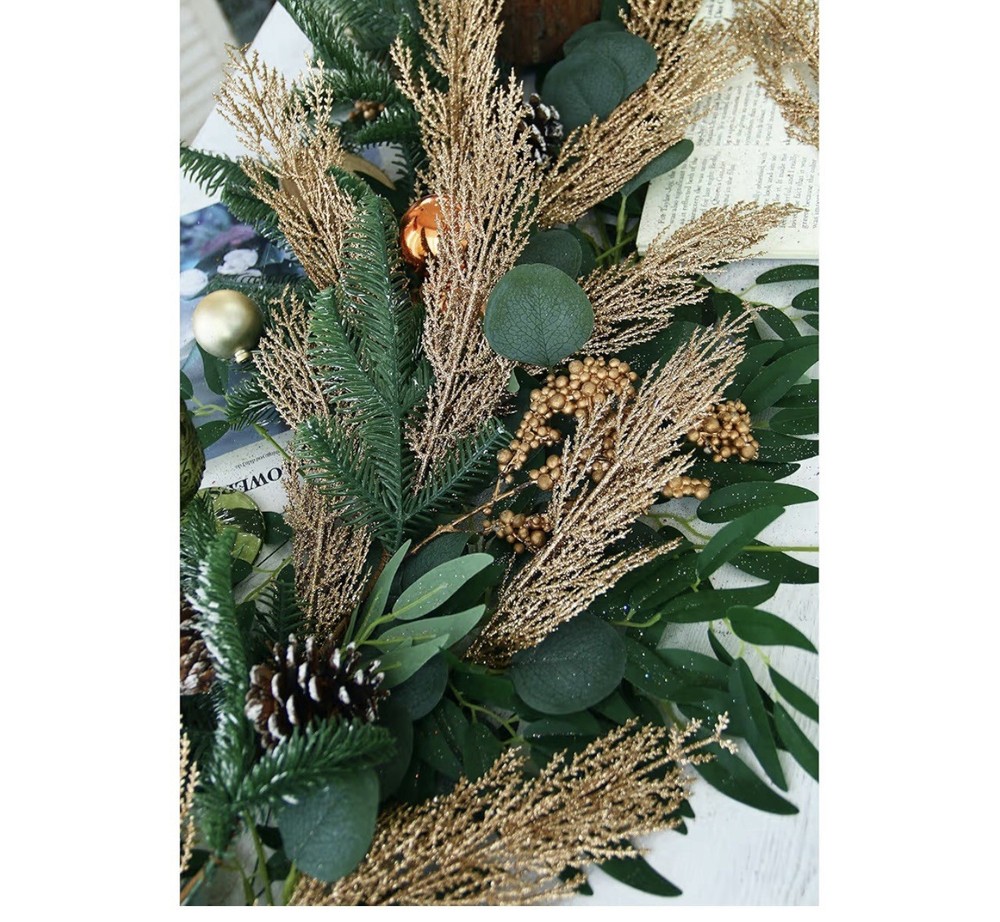 Felice Arts 6 Pack Artificial Glitter Pine Needle Picks 13” (T-35)