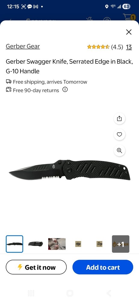 Gerber Swagger Knife, Serrated Edge in Black, G-10 Handle