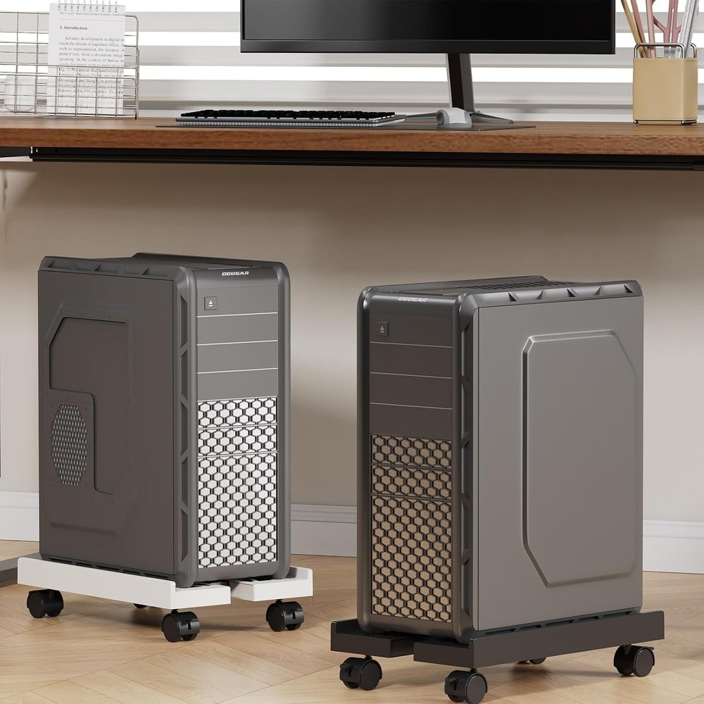 Adjustable Mobile CPU Stand, Ventilated Computer Tower Stand with 4 Black