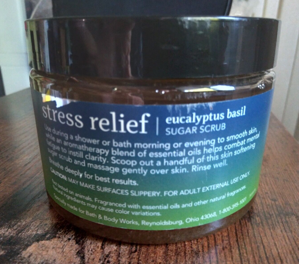 Bath & Body Works AROMATHERAPY Stress Eucalyptus Basil Sugar Scrub Sealed 13 oz