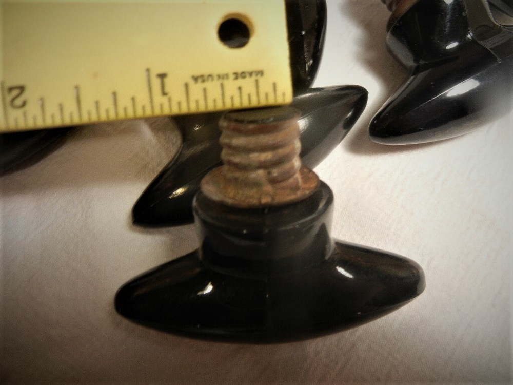 1930's ANTIQUE BLACK GLASS OVAL THREADED DRAWER PULLS 4 AVAILABLE