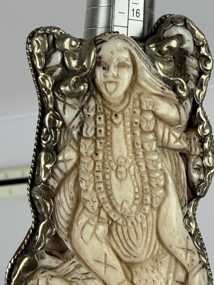 Handmade Nepalese Kali Goddess Bone & Silver Ring – Adjustable, 34.67g