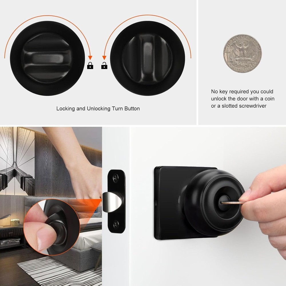 Haidms Black Door Knobs Interior, Square Privacy -6 Pcs, Matte