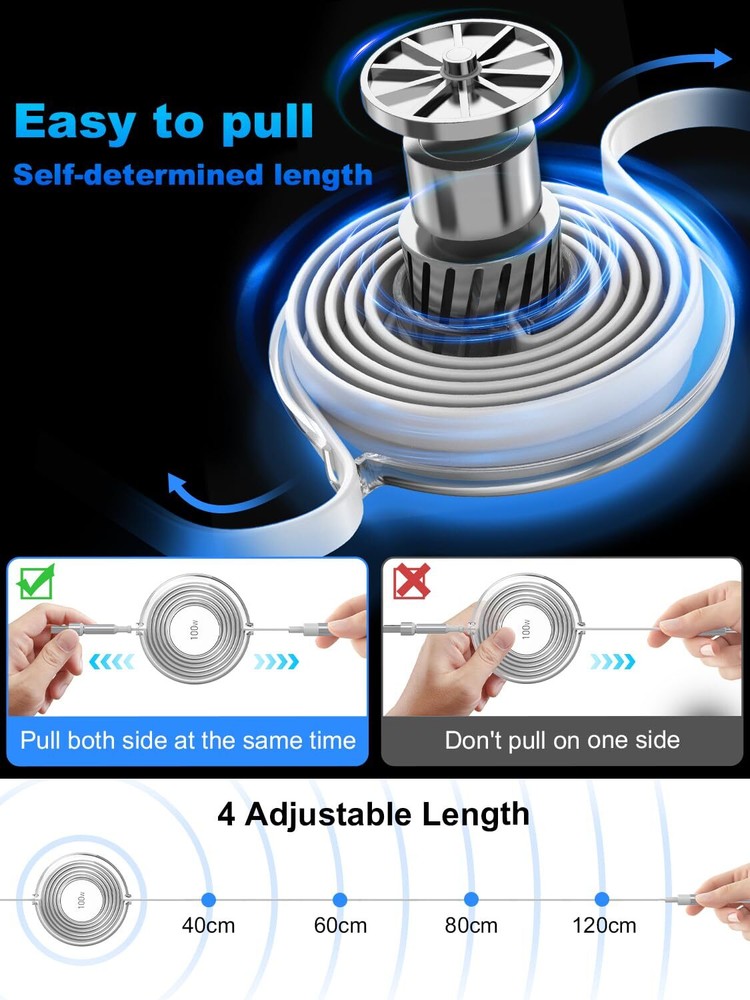 Multi Charging Cable 5 in 1 Multi USB Charger Cable Retractable Universal Multip