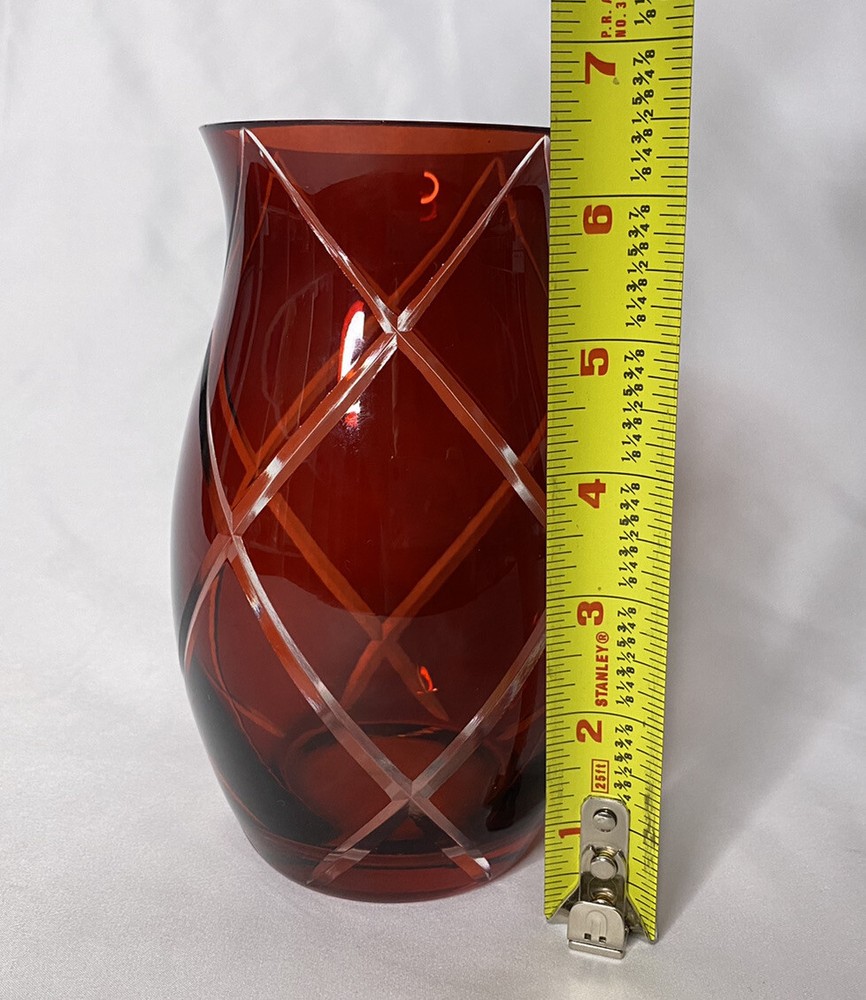 Red Diamond Clear Cut Glass Vase 6-1/2”