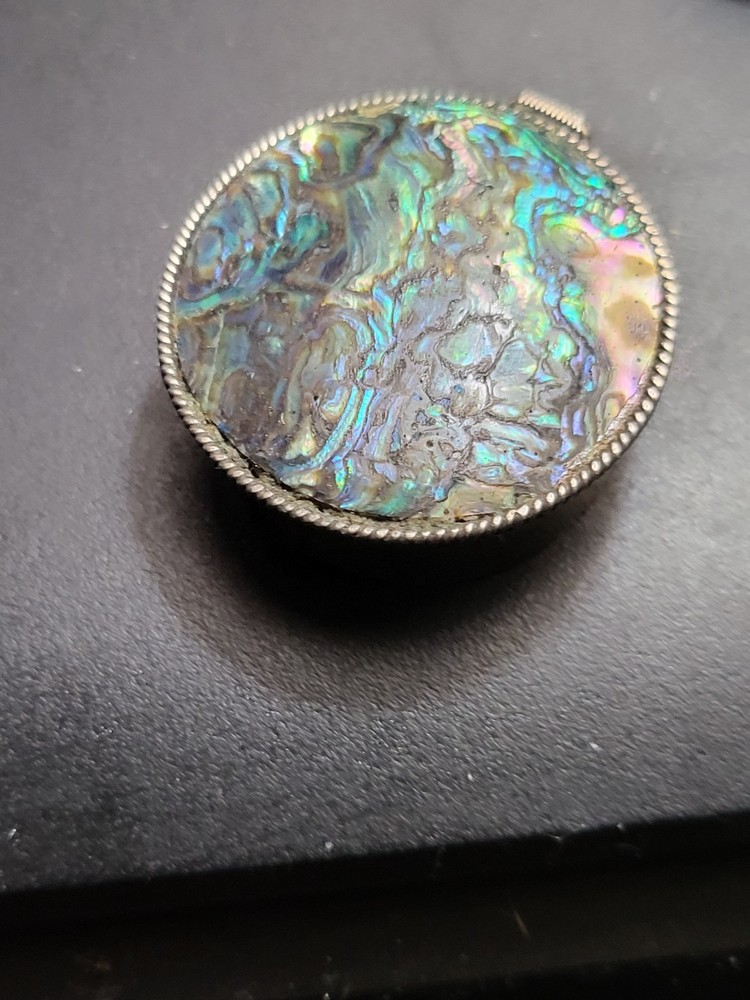 Sterling Silver and Abalone Pill Trinket Box 1 1/4"