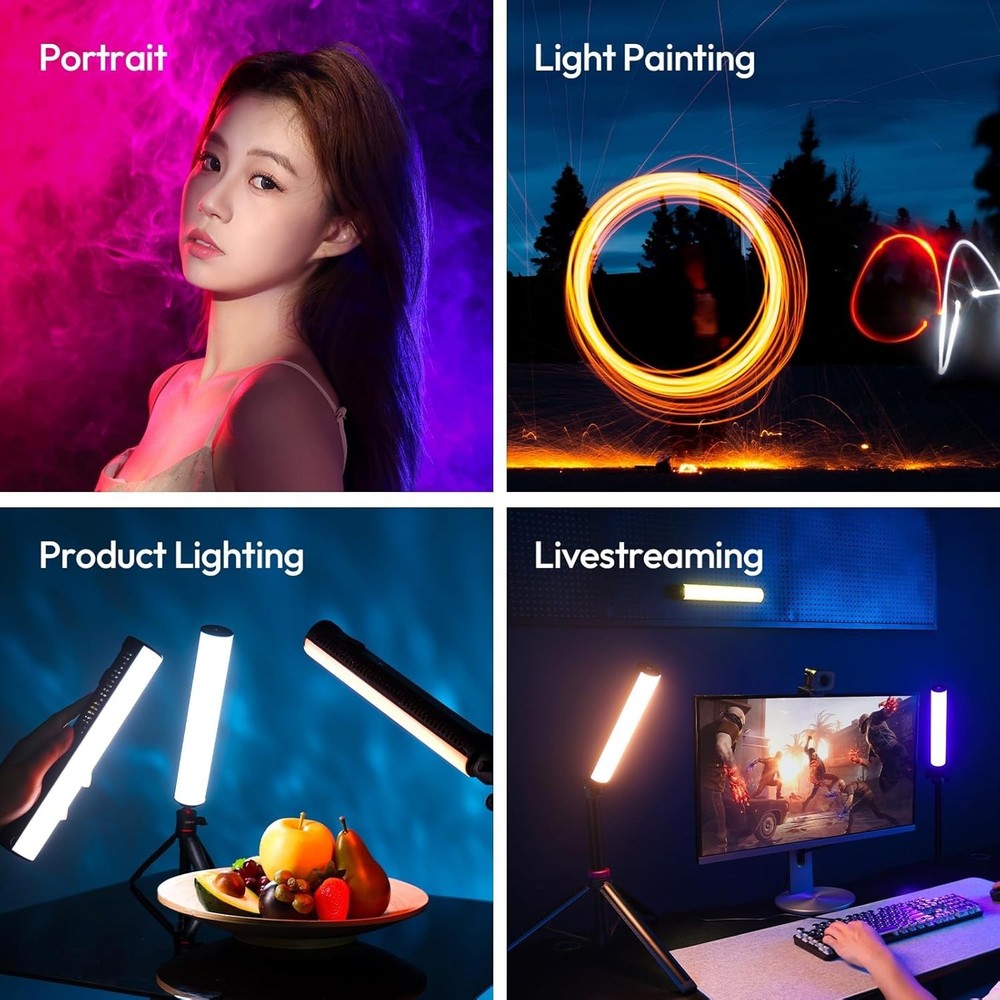 Portable RGB Handheld Light Wand with 20 Dimmable Effects & Diffuser Included