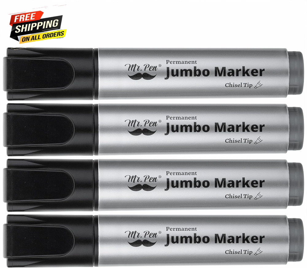 Jumbo Permanent Markers, 4 Pack, Chisel Tip, Black, Thick, Large, Wide Tip 👌