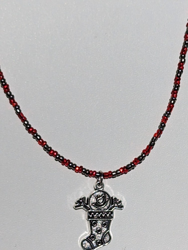 Toy in Stocking Charm on Beaded Necklace