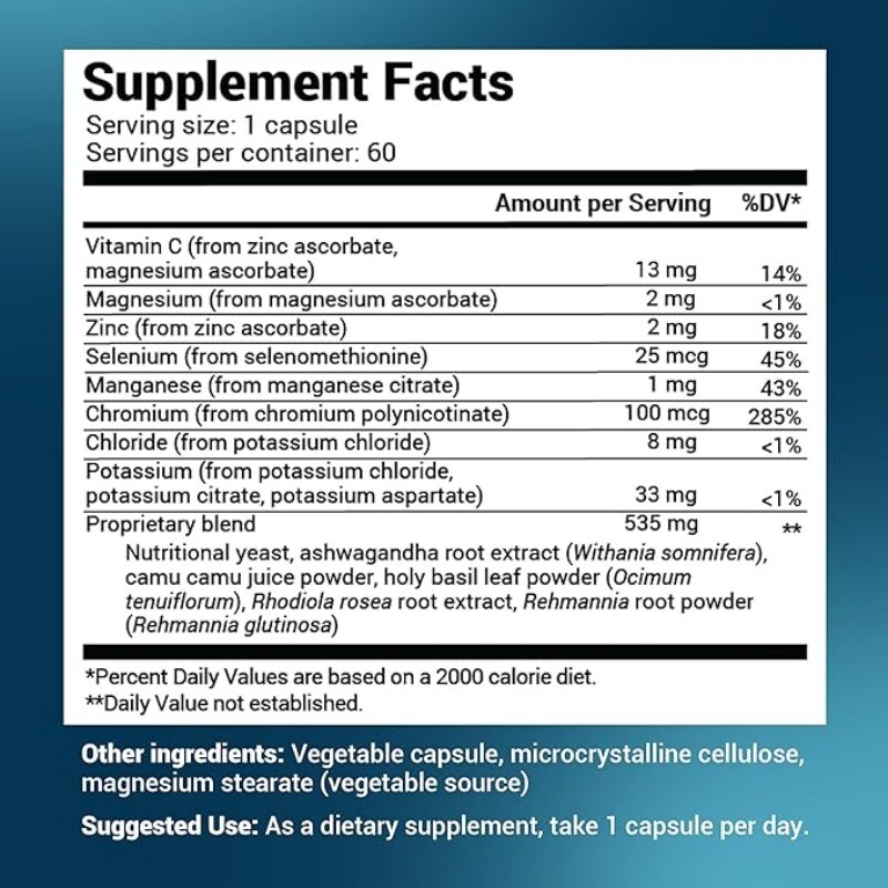 Adrenal & Cortisol Support Mood Focus Relaxation Support 60 Capsules