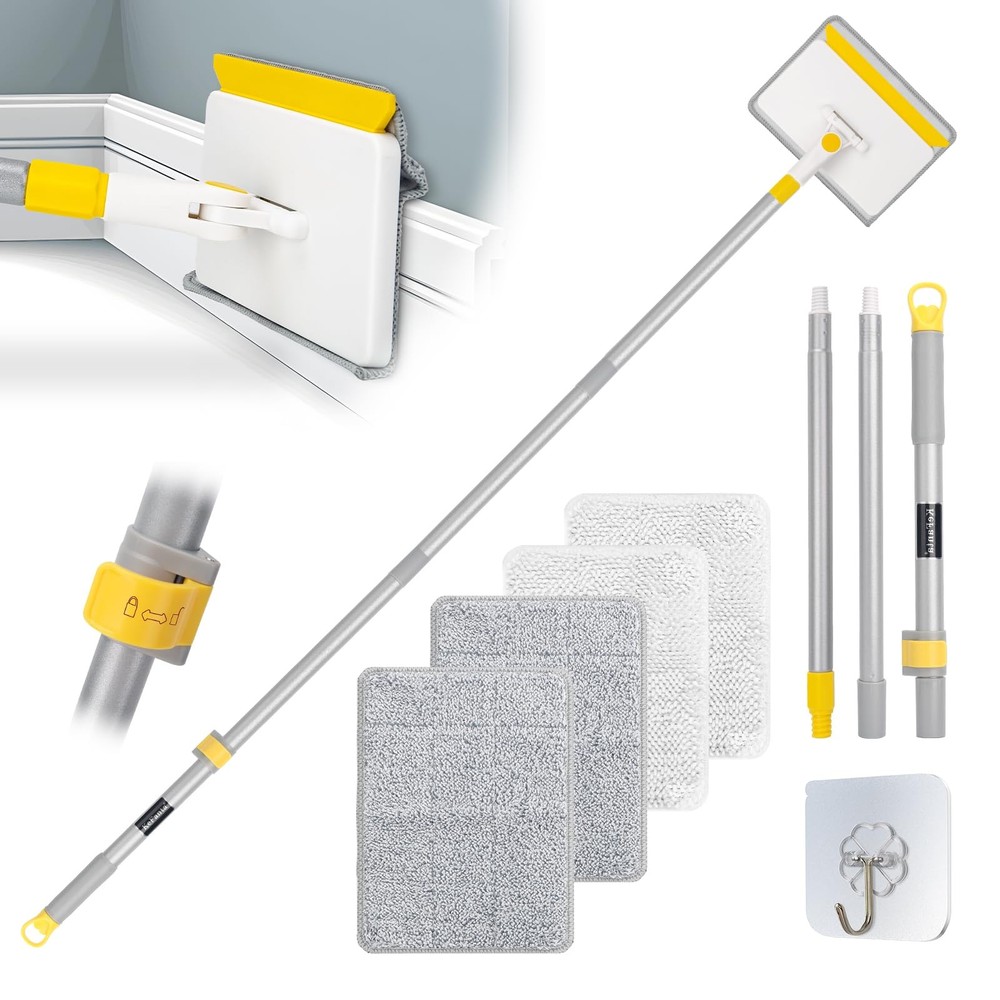KeFanta Baseboard Cleaner Tool with Handle,55" 1 Pack, Yellow and Silver