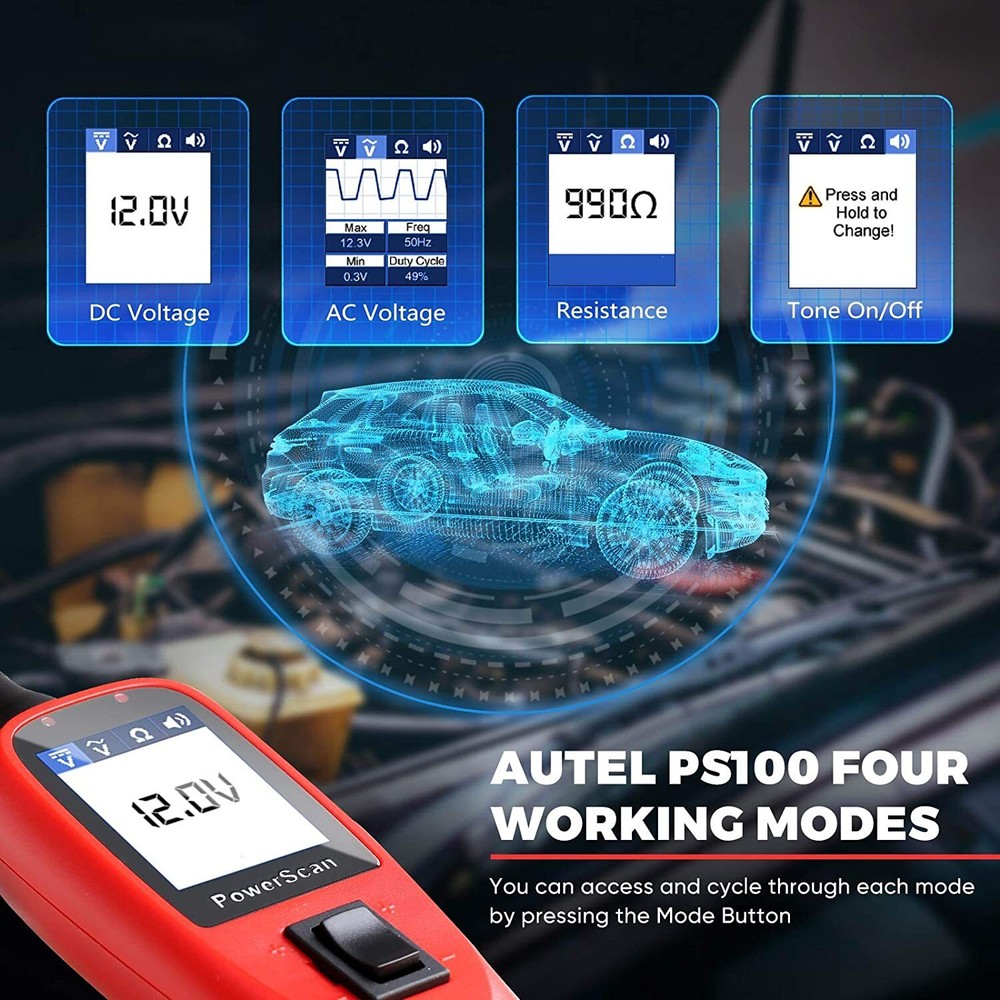 Autel PowerScan PS100 Electrical System Circuit Tester 12V/24V Car OBD2 Scanner