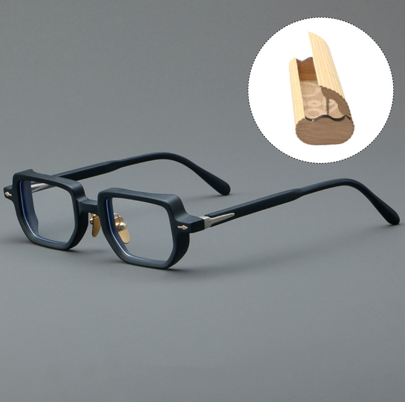 Acetate Frame Square Eyeglasses Men Classical Premium Eyewear With Bamboo Box
