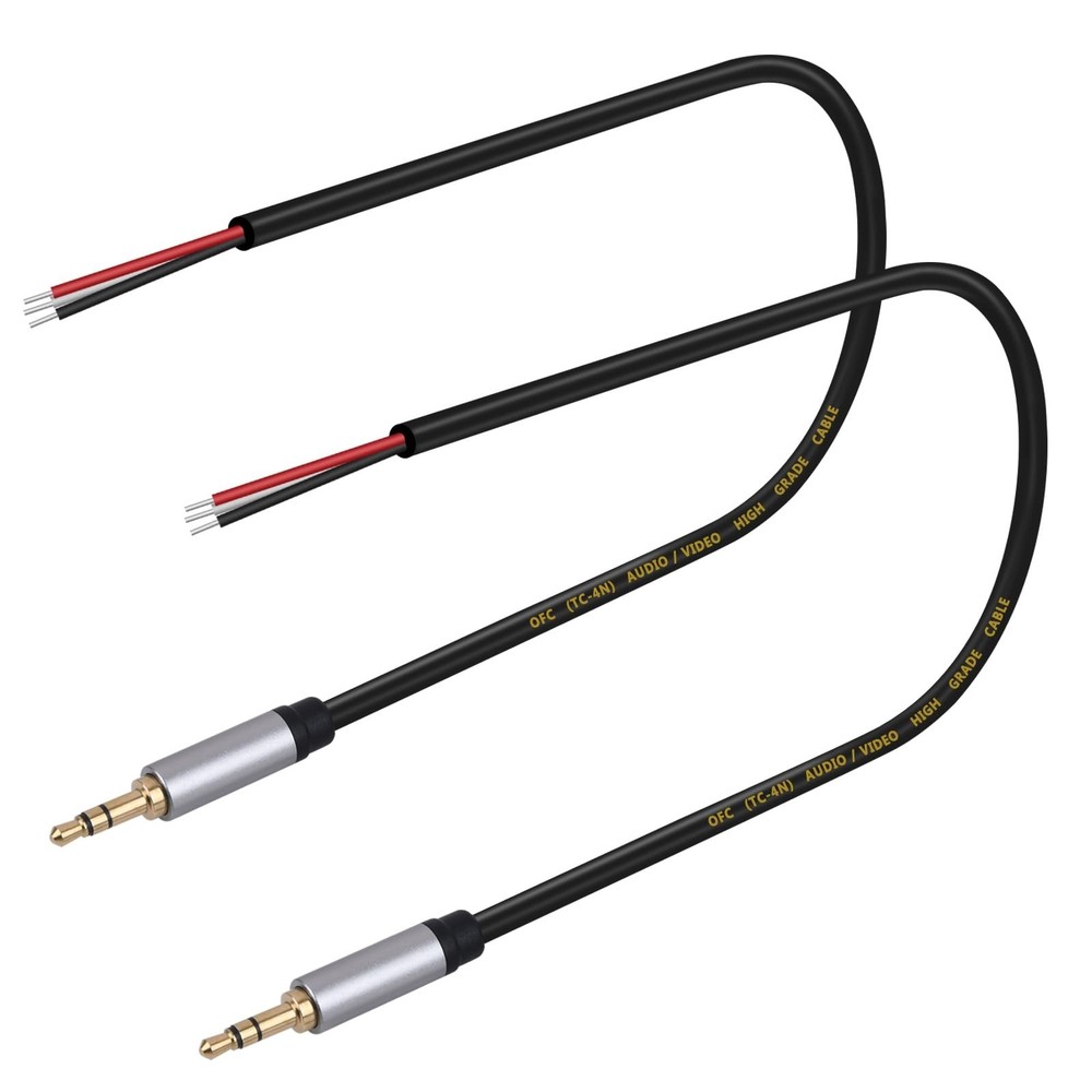 (2 Pack) 1ft Replacement 3.5mm Male Plug to Bare Wire Open End TRS 3 Pole Ste...