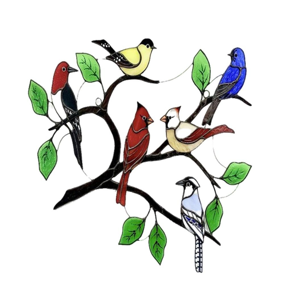 Songbird Branch Panel Colorful Bird Design Suncatcher Multicolor Pattern