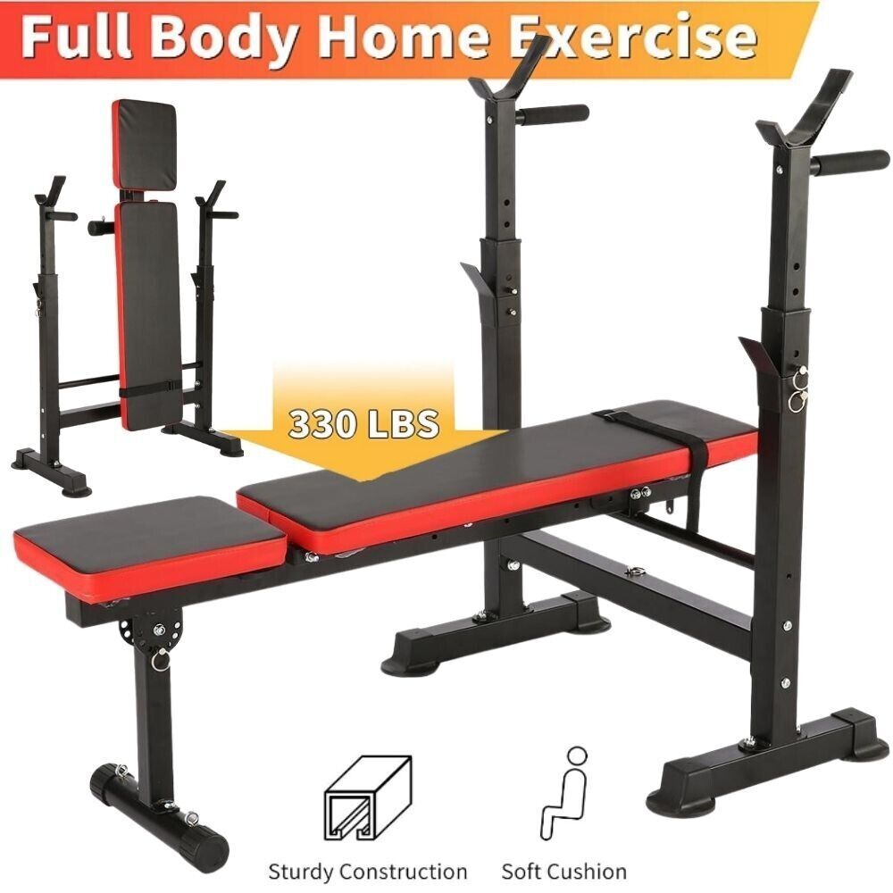 Weight Bench Press Adjustable Foldable Workout with Barbell Rack 600lbs 900lbs