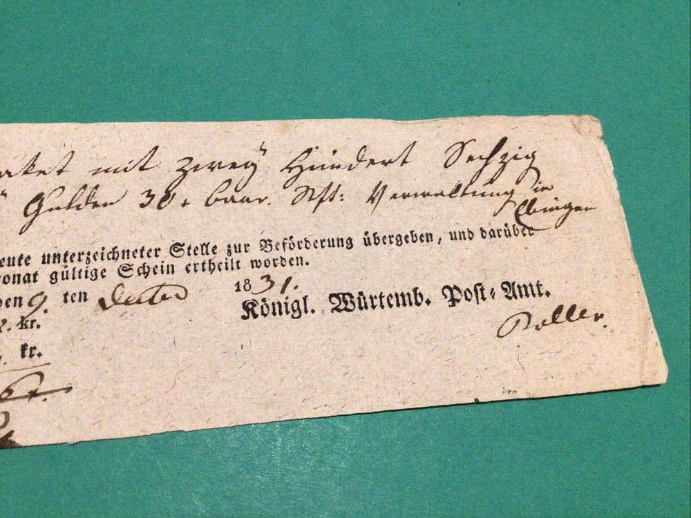 Germany Wurttemberg 1831 Postal Note A21514