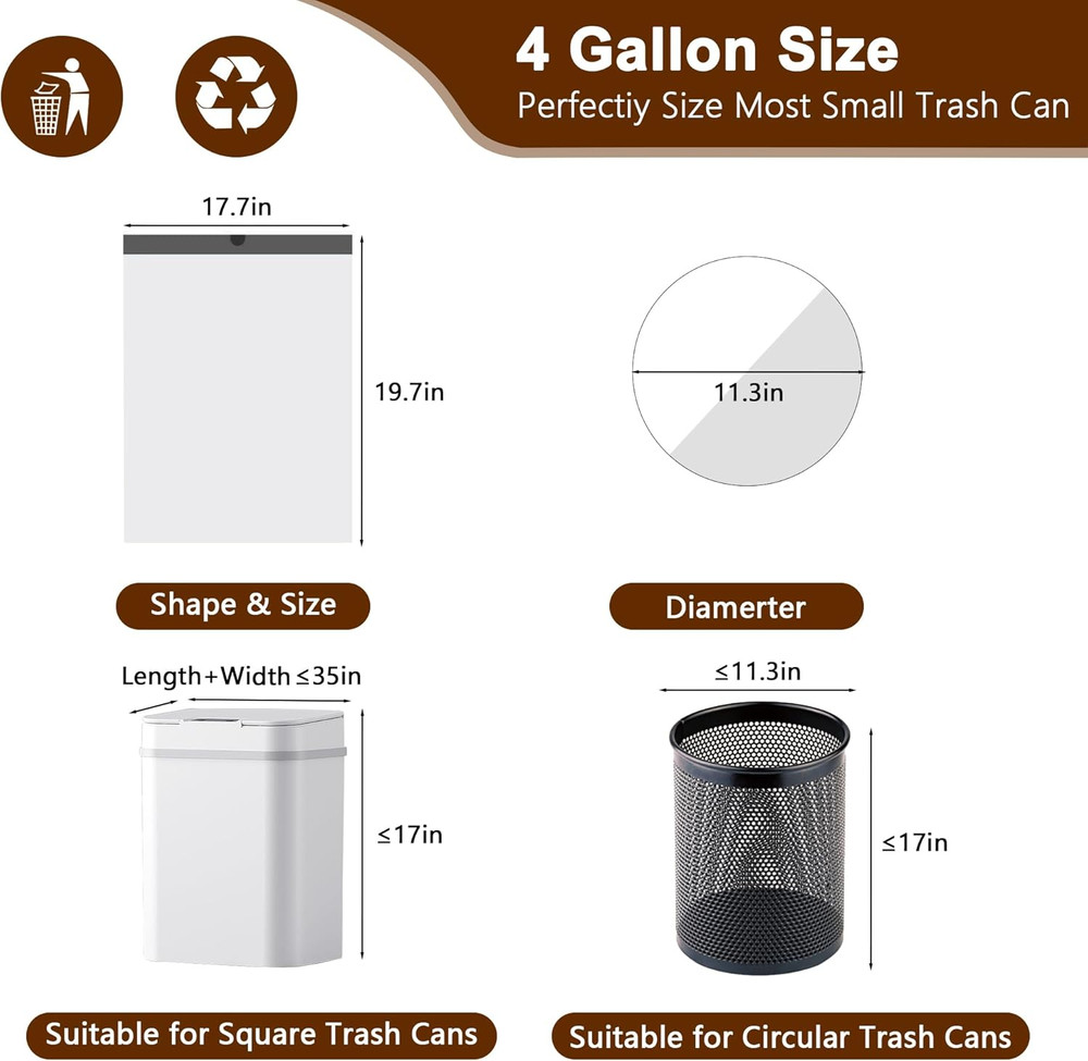 Small Trash Bags 4 Gallon with Drawstring, 360 Count 1.2 Mil Thick Small Garbage