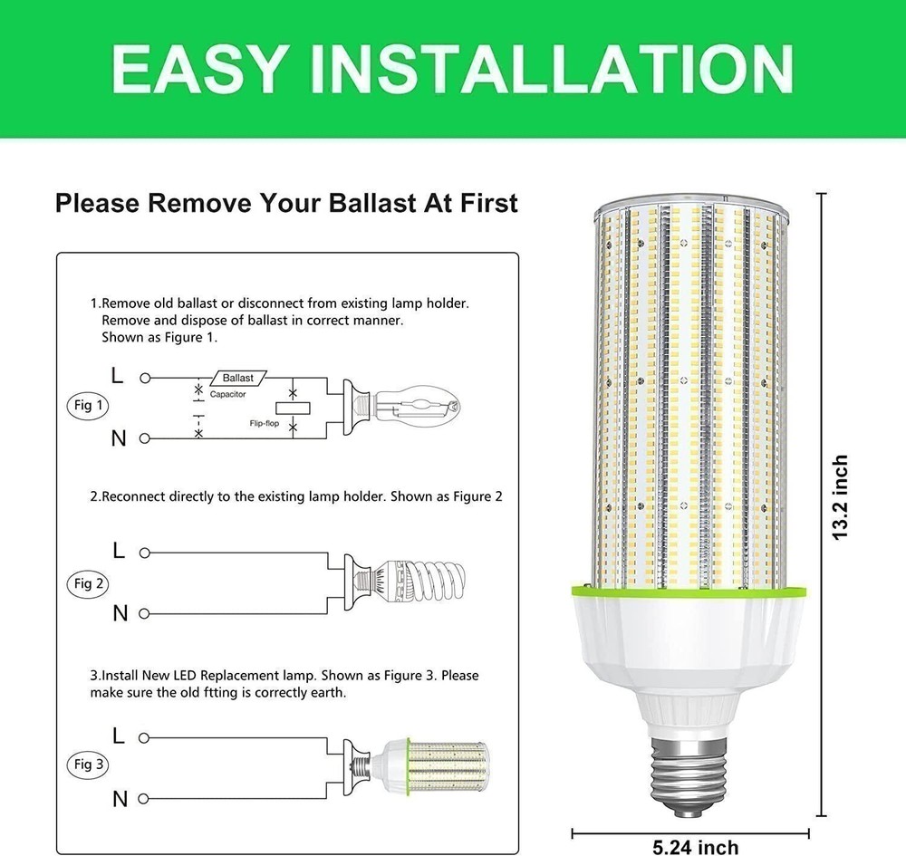 250W LED Corn Light Bulb Warehouse Garage Industrial High Bay Fixture 37,500Lm