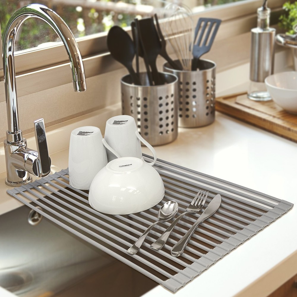 Sorbus Over the Sink Multipurpose Roll-Up Dish Drying Rack (Warm Gray)