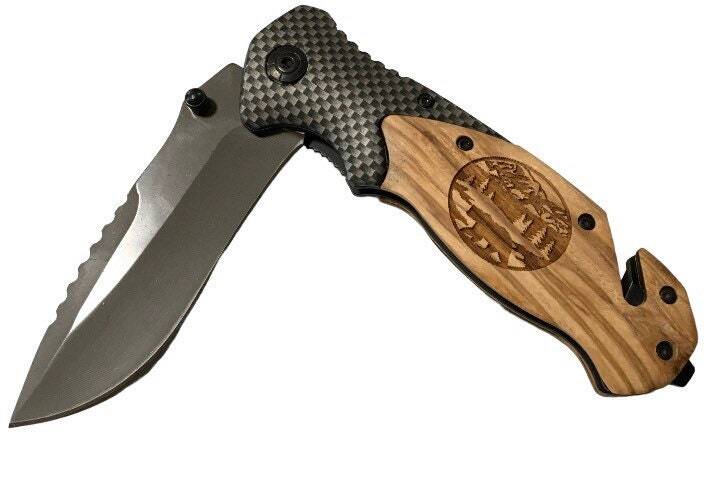 Handmade Walking Bear Engraved 8" Blade Folding Pocket Knife Custom Design