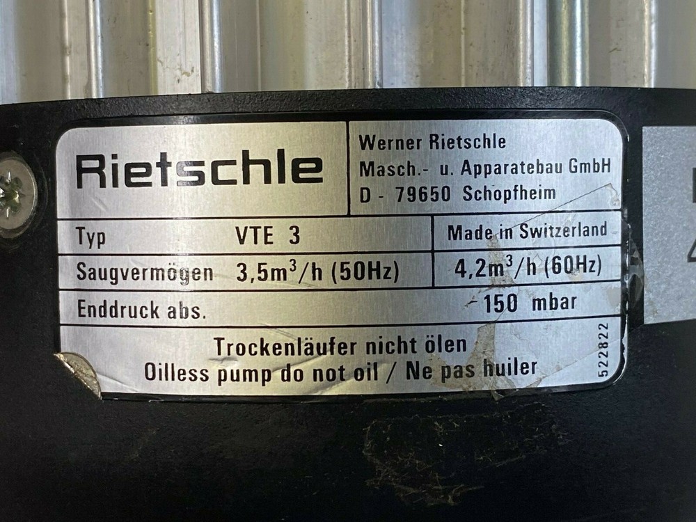 RIETSCHLE VTE 3 230VOLTS ROTARY VANE VACUUM PUMP