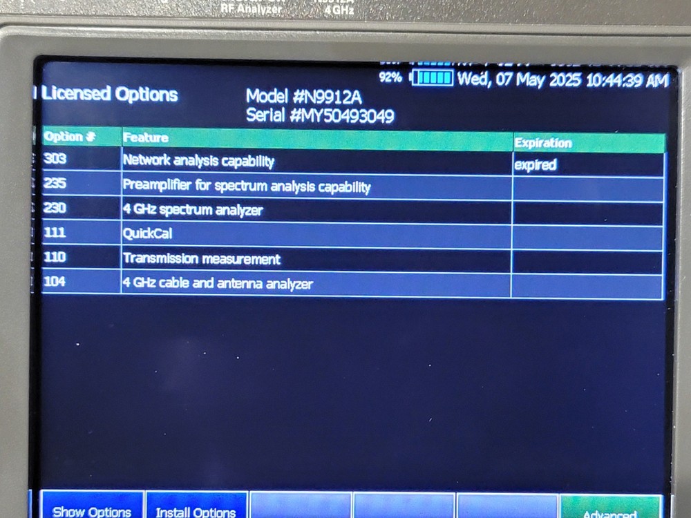Agilent Keysight N9912A FieldFox 4GHz RF Analyzer with Options