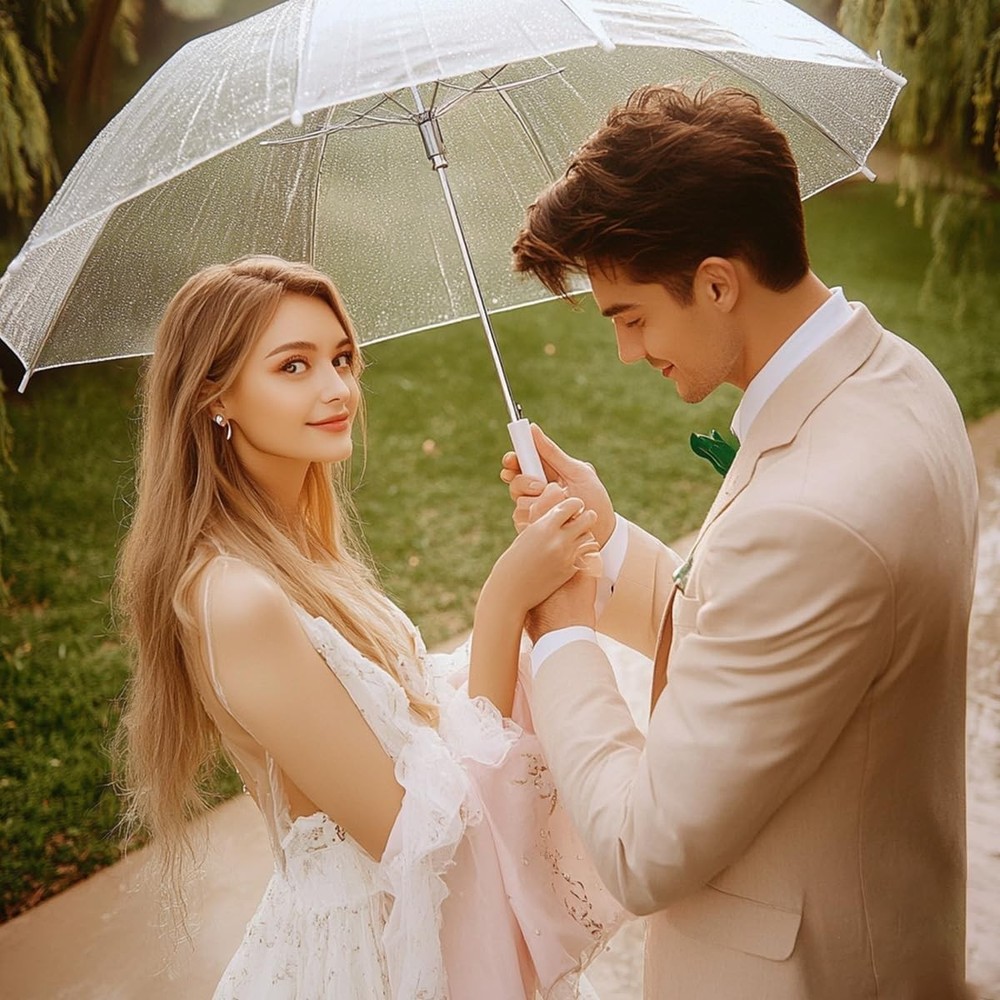 12 Pcs Wedding Umbrella Bulk,with J Hook Handle,Auto Open Stick Clear...
