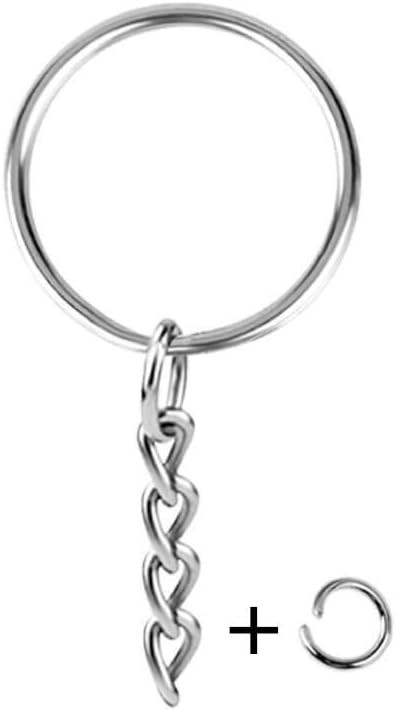 KINGFOREST 50-Piece Split Key Ring Kit with Chains & Jump Rings 50PCS, Silver