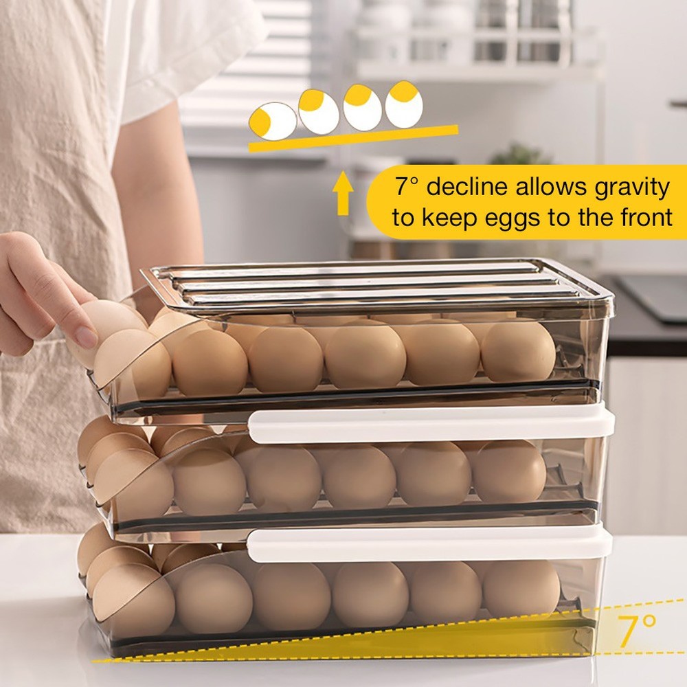 Acrylic Kitchen/Fridge Gravity Egg Dispenser Tray - Holds 18 Eggs - Stackable