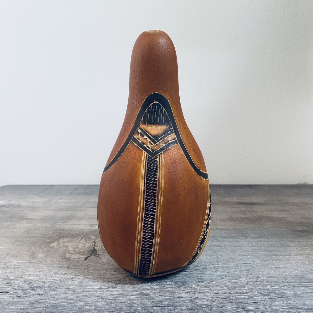 Hand Carved Peruvian Man Gourd Artisan Made in Peru Brown