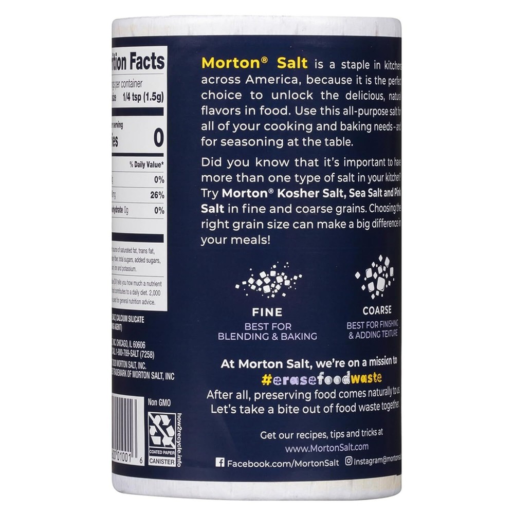 (Pack of 2) Morton All-Purpose Non-Iodized Table Salt 26 oz