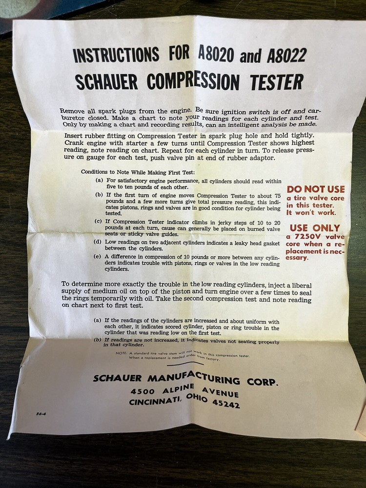 Vintage Schauer Compression Tester In Original Box