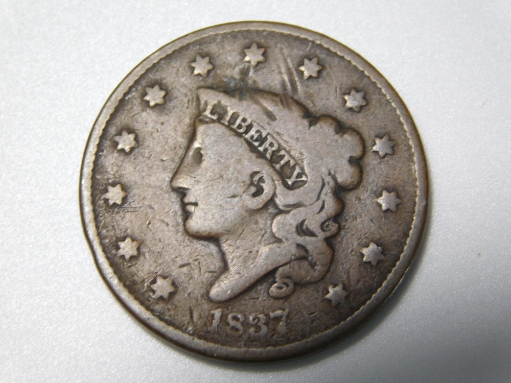 OLD US COIN 1837 CORONET HEAD SMALL LETTERS LARGE CENT