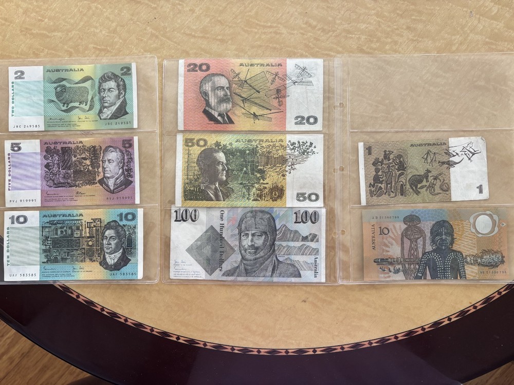 Genuine Old Paper Australian Banknotes SET, Binary Serial, Light to UNC