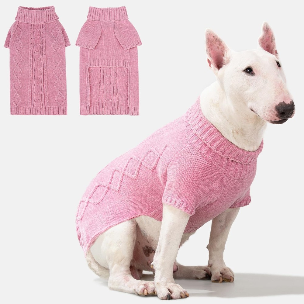 BINGPET Medium Dog Sweater,Warm Turtleneck Pet Sweaters for Medium, Pink