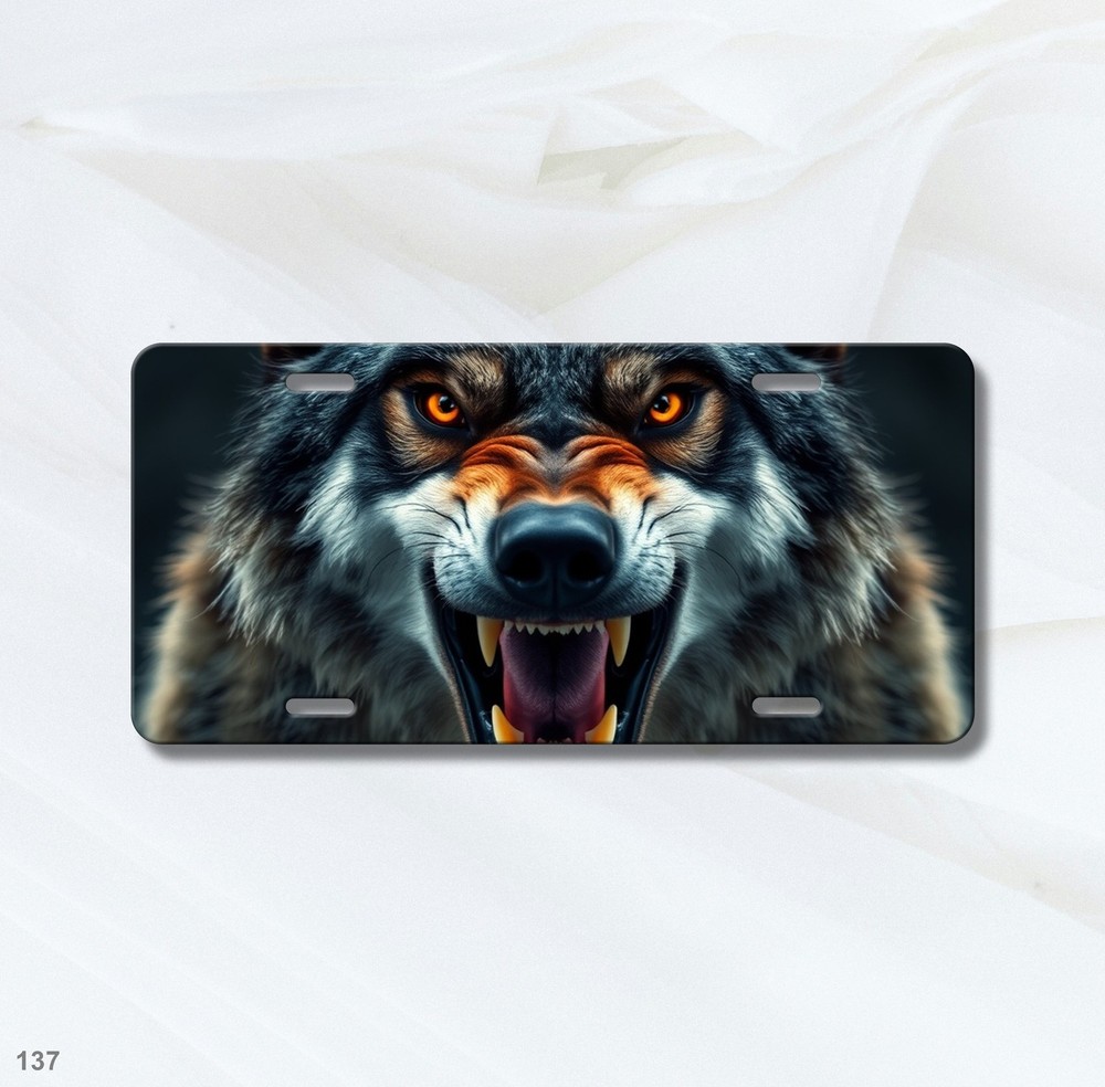 Powerful Wolf License Plate Snarling Design Your Text Auto Tag Anniversary Gift