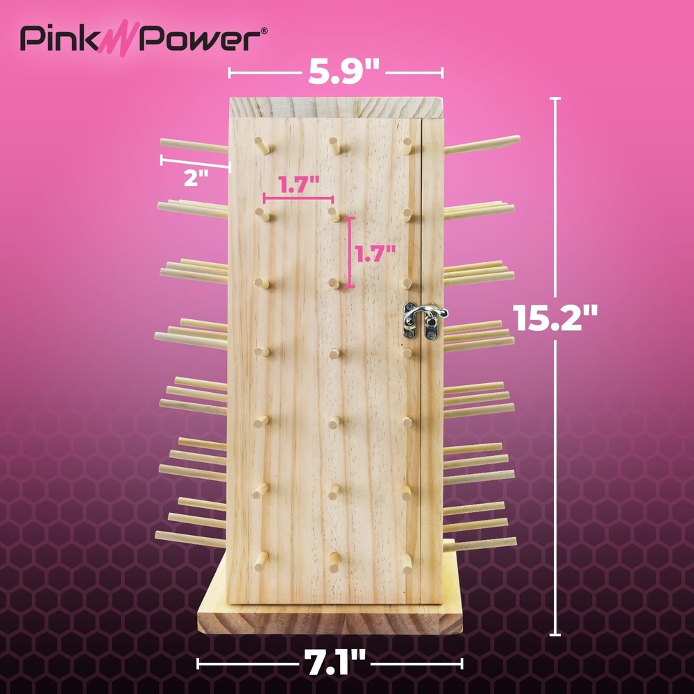 84 Spools Thread Holder Stand - 360 Full Rotating Wooden Thread Organizer - E...