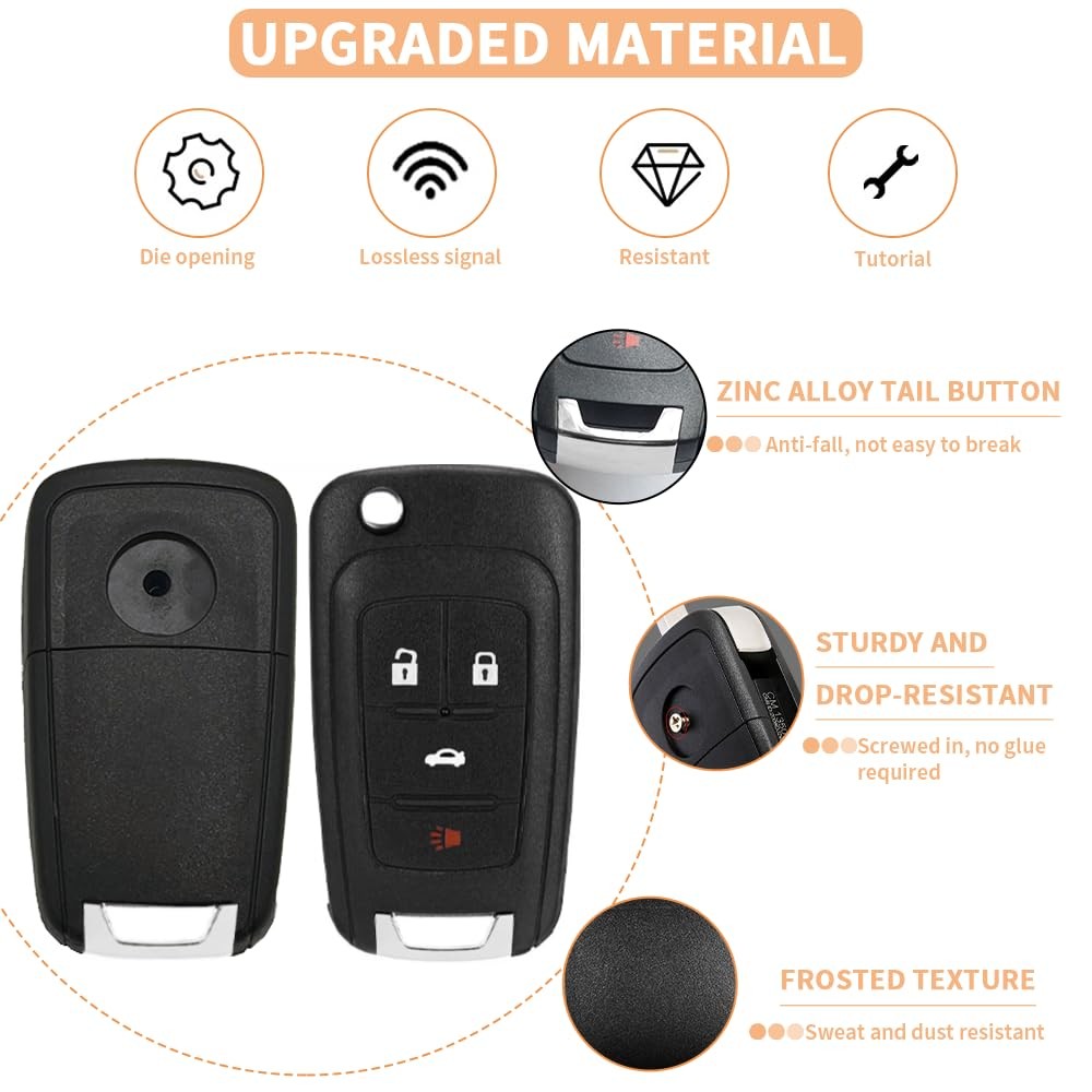 4 Button Key Fob Keyless Entry Remote Shell Case Replacement for Chevy black