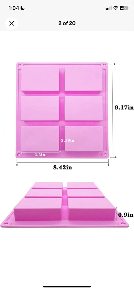 6 Bar Pink Silicone Soap Mold X 2 Soap making