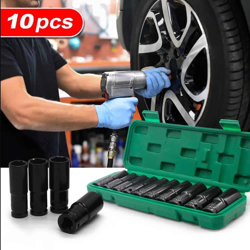 10 pc 1/2" inch Deep Impact Socket Tool Set 10-24mm Metric Garage Workshop