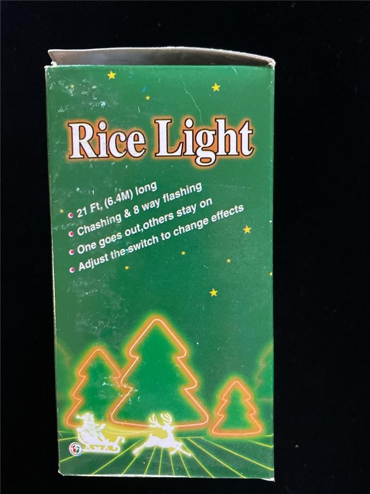 GREEN RICE LIGHTS 140 MINI BULB STRING 21' LONG CHASING & 8-WAY FLASHING ADJUST