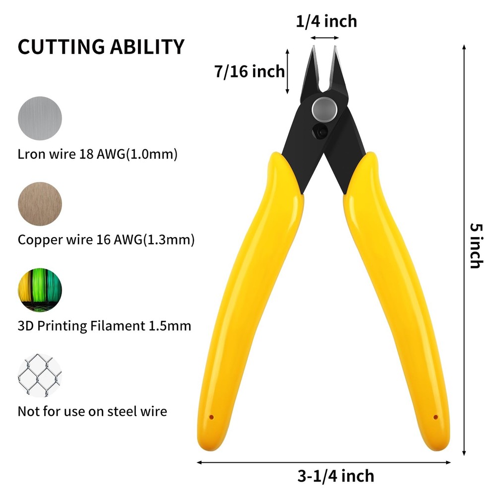 5pcs Micro Flush Cutters, Wire Cutter with 5"- 5 Pack, Yellow