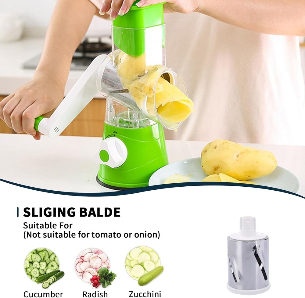 Rotary Cheese Grater with Replaceable Blade,Walnut PotatoCarrot Vegetable Slicer