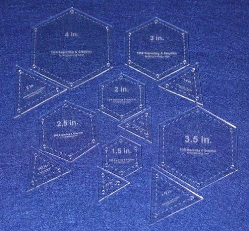 12 Piece Quilt Templates Equilateral Triangles & Hexagon Set 1/8"