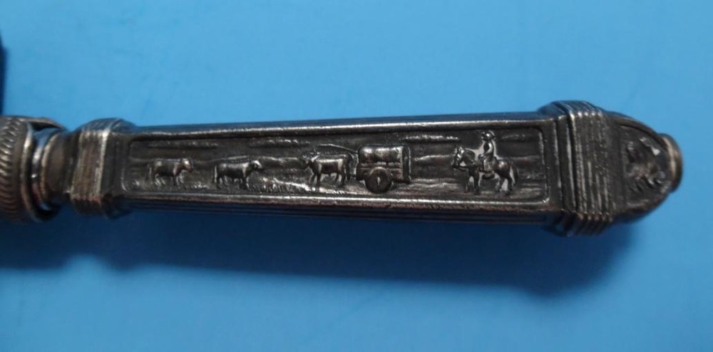 Vtg Argentinian Goucho Engraved 4" Blade Silver Boot Knife with Scabbard