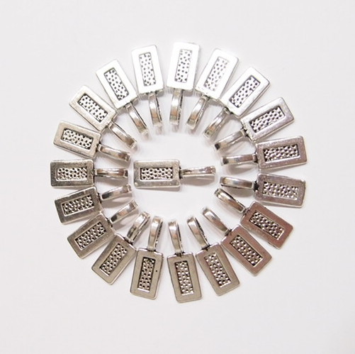 20 Medium Antique Silver Rectangle Glue Bails, for Cameos, Glass, Cabs, Tiles