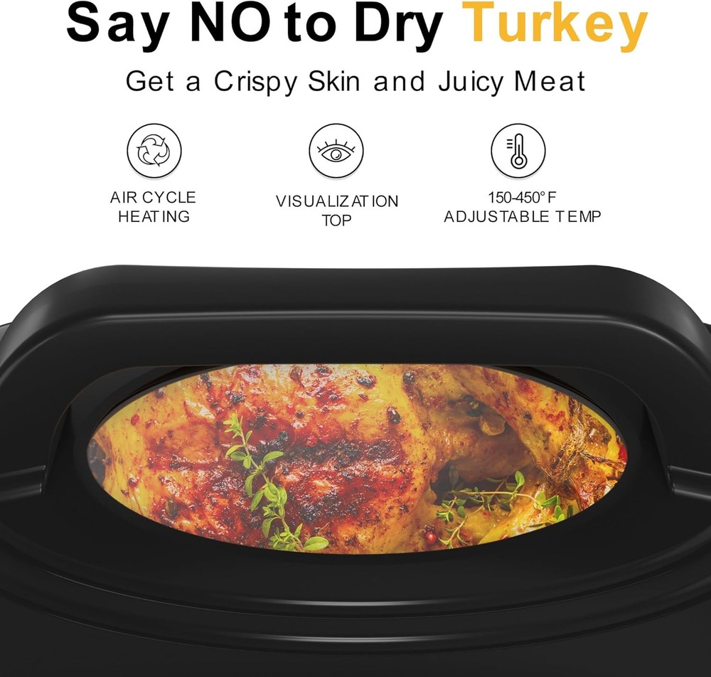 Electric Roaster Oven 24Qt Large Roaster with Viewing Lid Defrost Function White