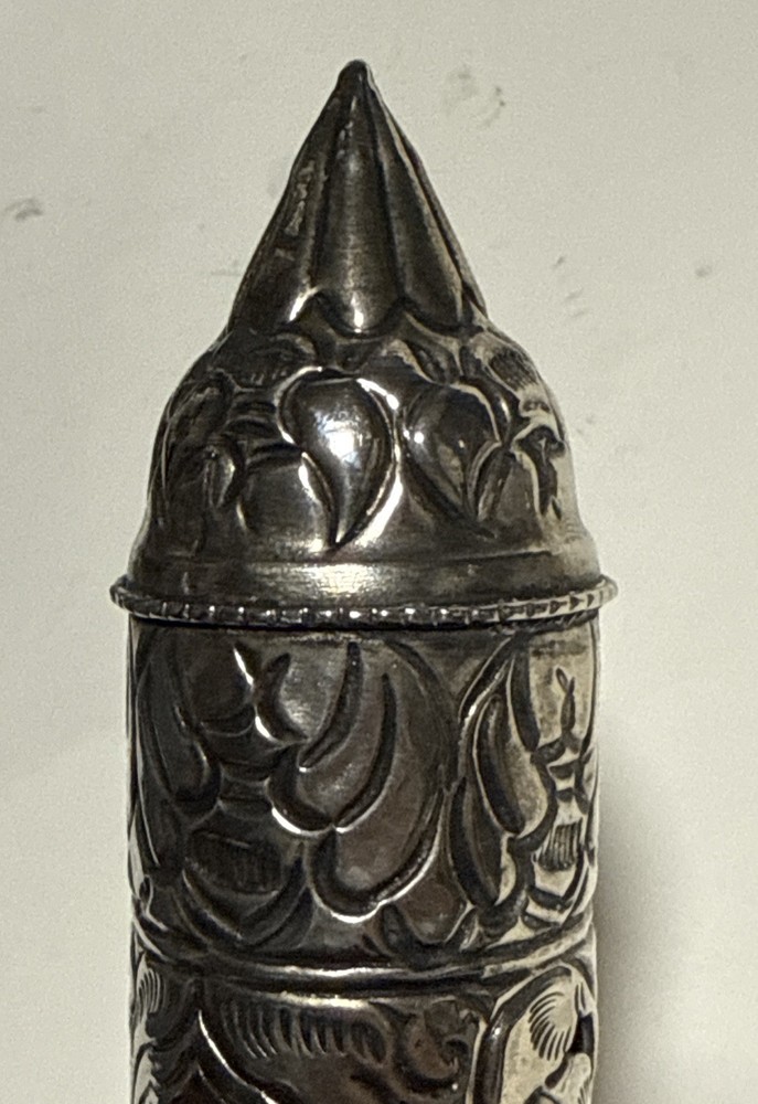 VINTAGE PRAYER SCROLL HOLDER 9” Silver Metal