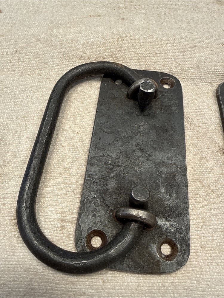 2 VINTAGE INDUSTRIAL MOUNT SURFACE MOUNT PULL RING HANDLES FOR CHEST OR CABINET